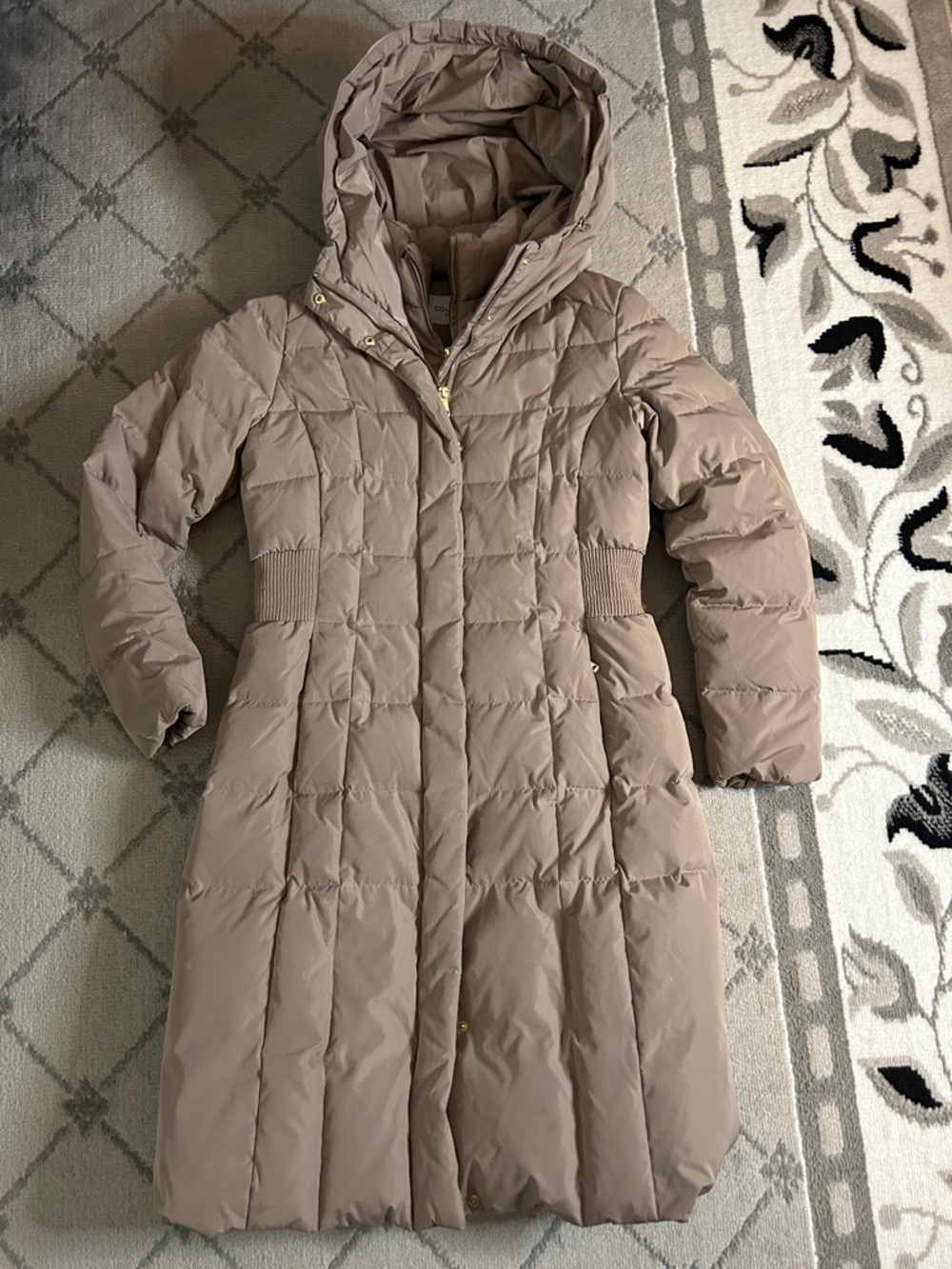 Woman’s 32” Cole Haan Long Hooded Taffeta Down Coat